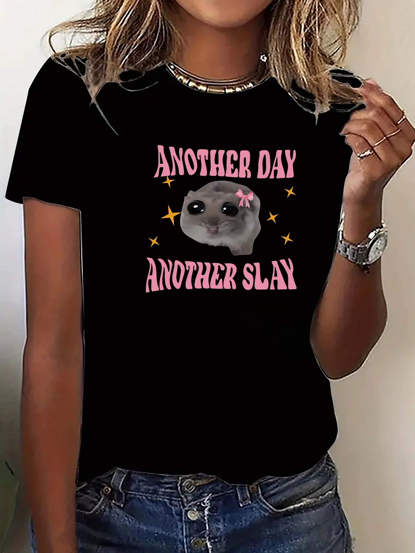 Women's Graphic Tee – "Another Day Another Slay" Print, Soft Polyester, Casual Fit, All-Season