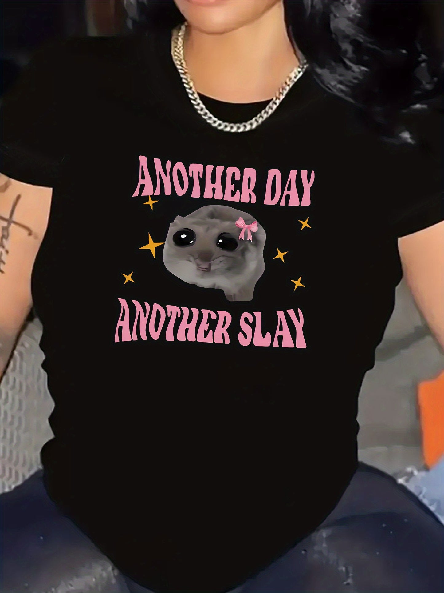 Women's Graphic Tee – "Another Day Another Slay" Print, Soft Polyester, Casual Fit, All-Season