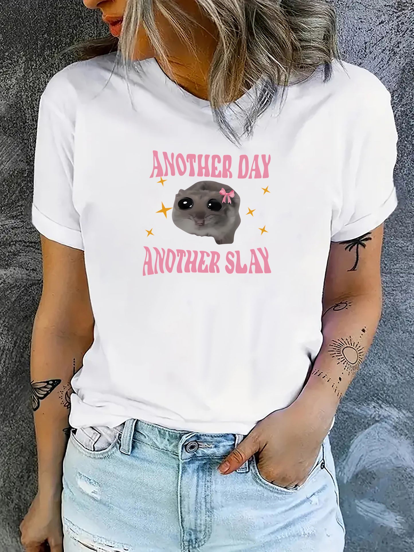 Women's Graphic Tee – "Another Day Another Slay" Print, Soft Polyester, Casual Fit, All-Season