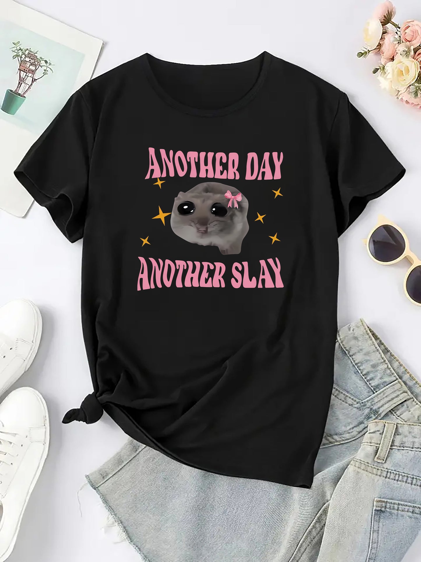 Women's Graphic Tee – "Another Day Another Slay" Print, Soft Polyester, Casual Fit, All-Season