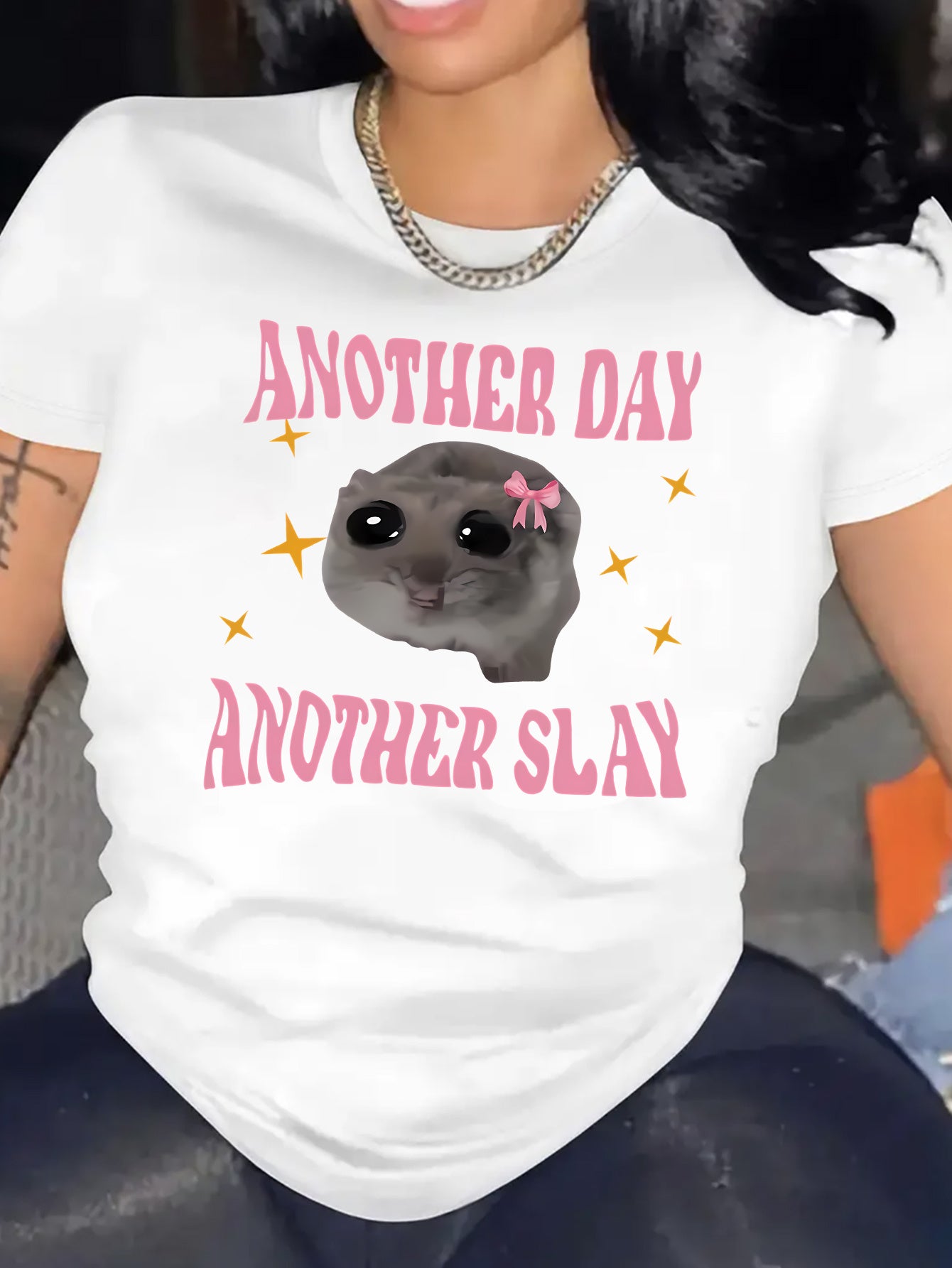 Women's Graphic Tee – "Another Day Another Slay" Print, Soft Polyester, Casual Fit, All-Season