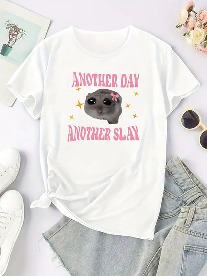 Women's Graphic Tee – "Another Day Another Slay" Print, Soft Polyester, Casual Fit, All-Season