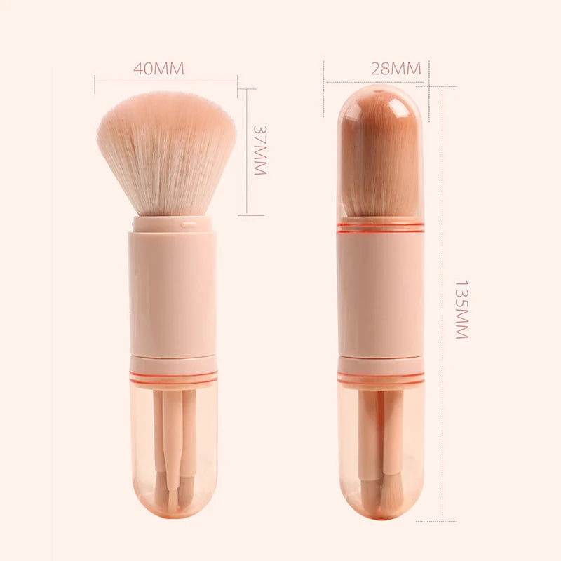 4-in-1 Travel Makeup Brush Set: Retractable, Portable, Soft Bristles