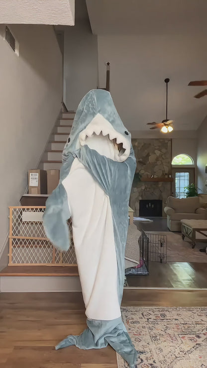 Wearable Shark Hoodie Blanket - Soft Flannel, Cozy and Fun for Adults & Kids